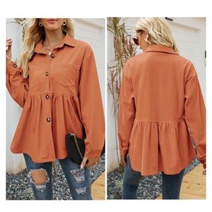 Corduroy Longline Peplum Shirt Jacket